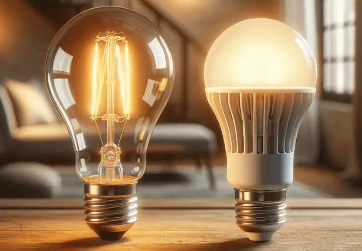 Dwie żarówki: tradycyjna z widocznym żarnikiem i nowoczesna LED. Czy 20W LED to dużo?