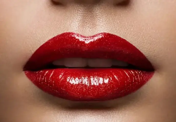 Labios rojos brillantes, como cerezas jugosas, listos para un beso seductor.