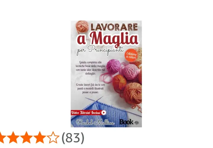 Copertina libro "Lavorare a Maglia per Principianti", con gomitoli colorati e un lavoro a maglia in corso. Impara a lavorare a maglia con questa guida.