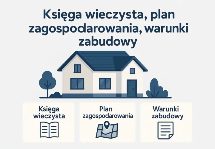 Księga wieczysta, plan zagospodarowania i warunki zabudowy – kluczowe dokumenty po zakończeniu budowy domu.