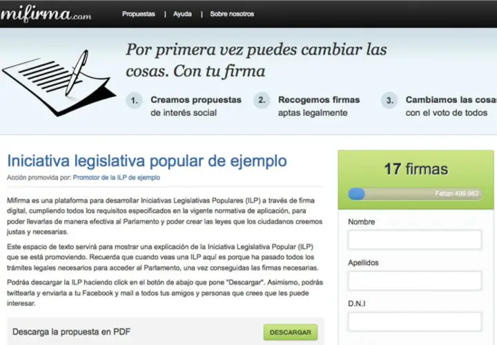 Plataforma para recogida de firmas con validez legal. Crea propuestas, recoge firmas y cambia las cosas con tu voto.