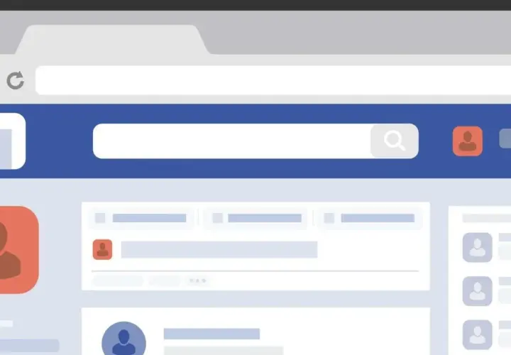 Ilustracja interfejsu Facebooka, pokazująca pasek wyszukiwania i ikonę profilu. Dowiedz się, jak usunąć zdjęcie profilowe na FB.