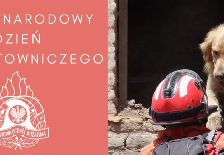 Międzynarodowy Dzień Psa Ratowniczego. Pies ratowniczy i strażak w akcji.