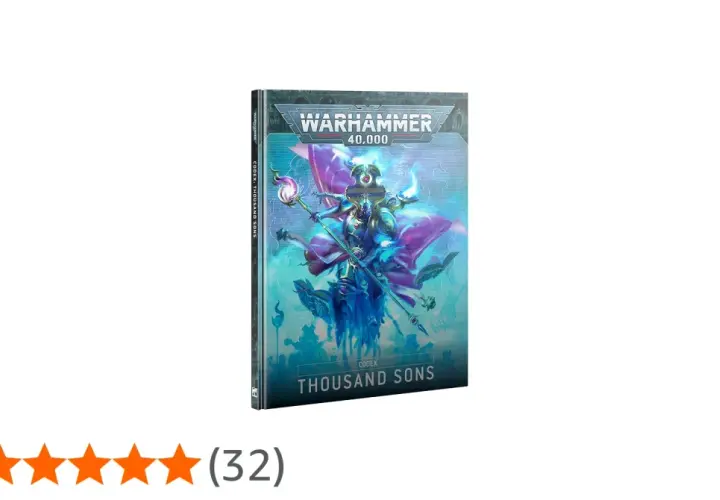Okładka Warhammer 40,000 Codex: Thousand Sons. Mistyczny mag w niebiesko-fioletowych szatach dzierży kostur.