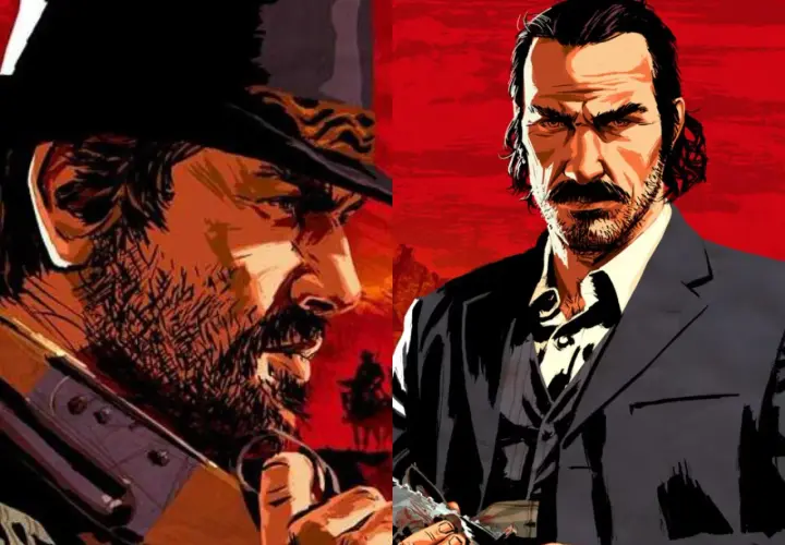 Dwóch mężczyzn z gry Red Dead Redemption, jeden z karabinem, drugi w garniturze. Fani zastanawiają się, kiedy będzie Red Dead Redemption 3.