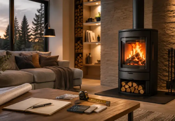Gemütliches Wohnzimmer mit modernem Kamin, der Wärme spendet. Tolle kamin ideen wohnzimmer für kalte Abende.