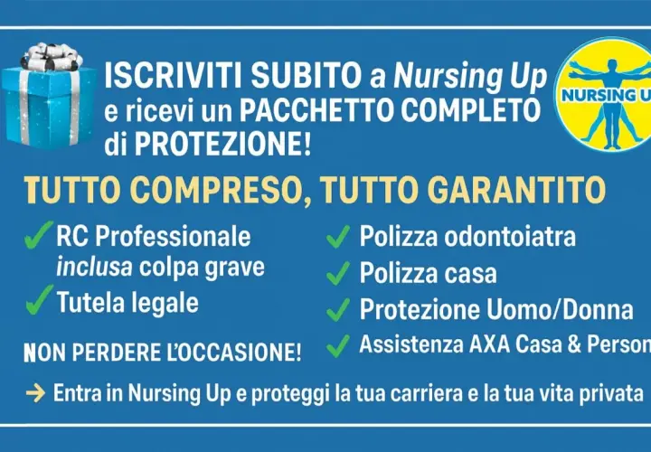 Nursing Up offre un pacchetto completo di protezione per infermieri, inclusa RC Professionale e assicurazione vita. Proteggi carriera e vita privata.
