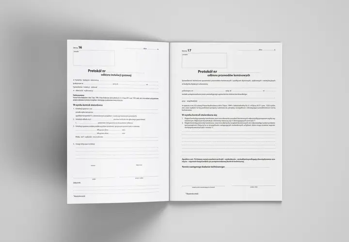 Dziennik budowy wpisy: protokół odbioru instalacji gazowej i przewodów kominowych. Dokumenty zawierają szczegółowe informacje o kontrolach technicznych.