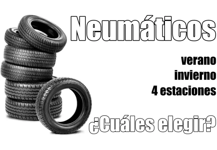 Neumáticos: ¿verano, invierno o 4 estaciones? Una pila de neumáticos y la pregunta de cuáles elegir para tu coche.