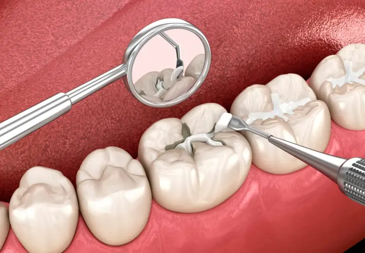 Un dentista aplica selladores dentales para proteger las muelas de las caries.