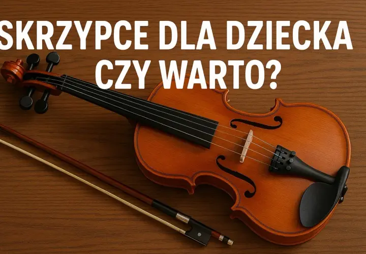 Skrzypce dla dziecka i smyczek na drewnianym tle. Dowiedz się, ile kosztują skrzypce dla dziecka i czy warto zainwestować w naukę gry.