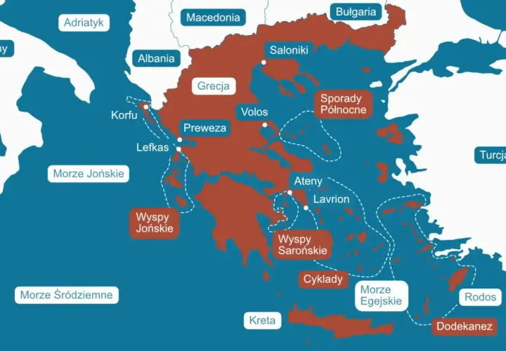 Mapa Grecji pokazuje, że kraj otoczony jest przez Morze Jońskie i Egejskie. Czy w Grecji jest ocean? Nie, ale te morza są częścią Oceanu Atlantyckiego.