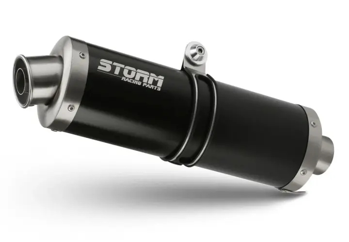 Silenciador negro Storm Racing Parts. Opiniones sobre escapes para una moto que escapa a la tormenta.