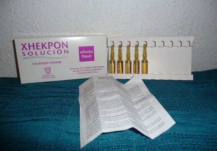 Xhekpon Solución con colágeno y Aloe Vera. Opinión dermatólogo: ideal para efecto flash, acción tensora y protectora.