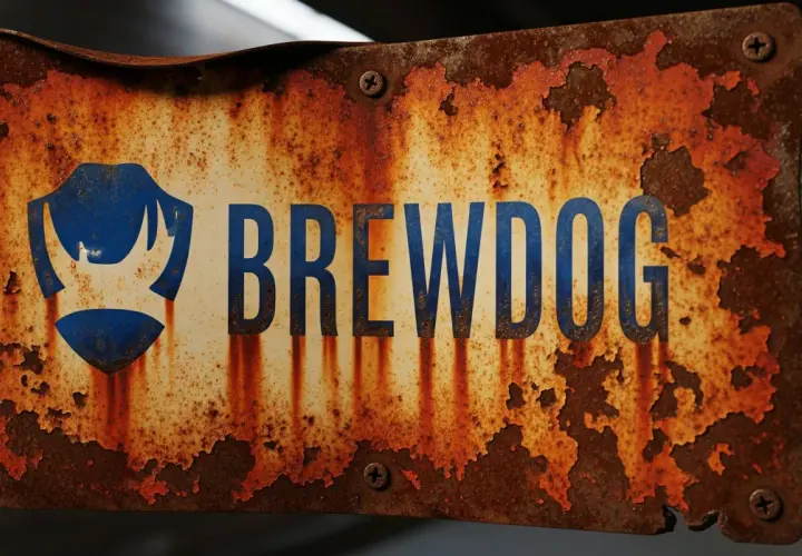 Plaque rouillée avec le logo et le nom de la brasserie BrewDog.
