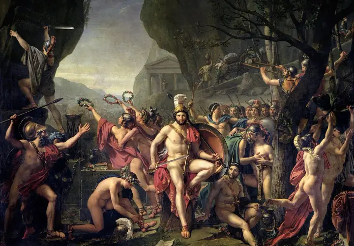 Leonidas i jego spartańscy wojownicy przed bitwą pod Termopilami.