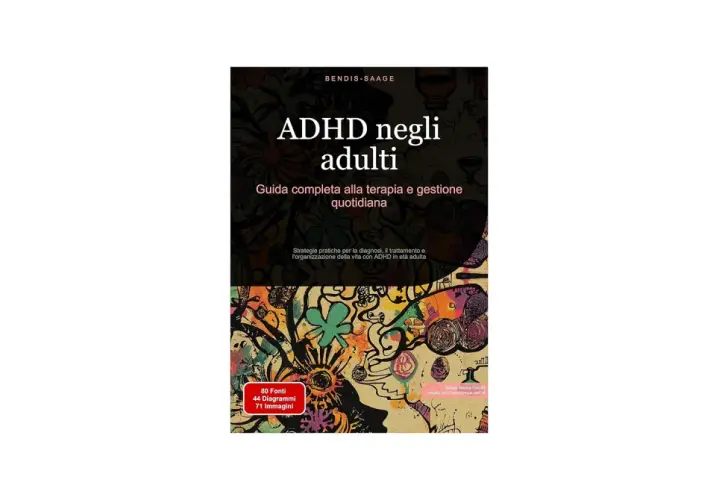 Copertina libro "ADHD negli adulti": guida completa alla terapia e gestione quotidiana. Strategie pratiche per diagnosi, trattamento e organizzazione della vita con ADHD in età adulta.