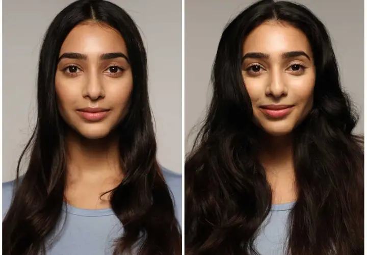 Comparativa de champú en seco: cabello lacio y sin vida antes, y con volumen y brillo después.