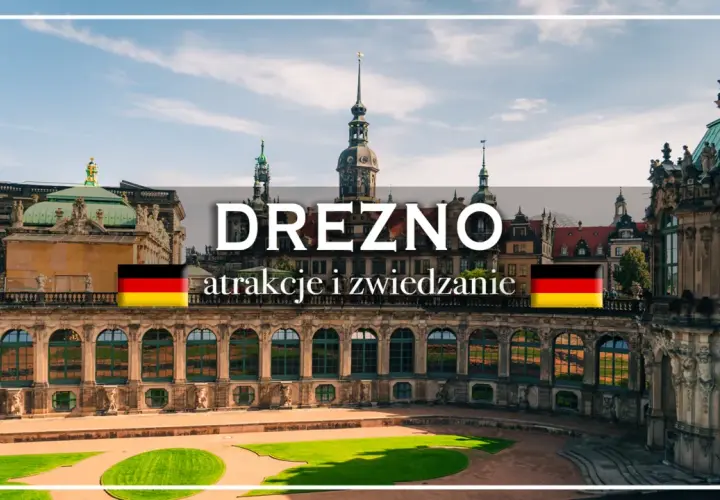 Barokowy pałac Zwinger w Dreźnie, z widocznymi wieżami i niemiecką flagą. Odkryj atrakcje i zwiedzanie Drezna i okolic.