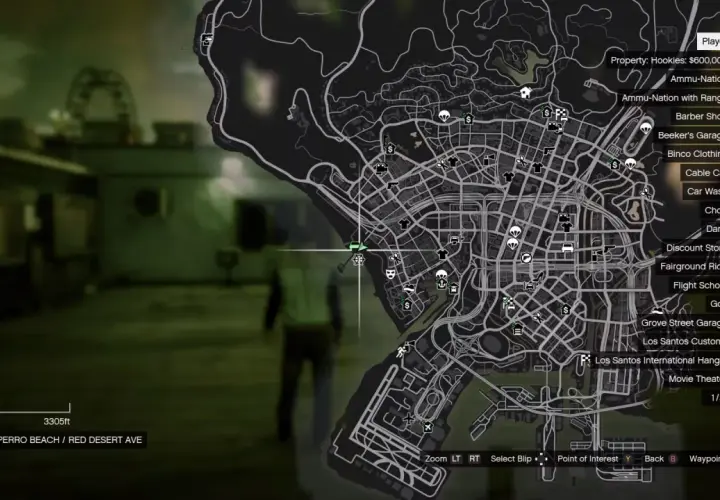 Mapa Los Santos, gdzie jest komisariat policji? Szukaj ikony z gwiazdką.