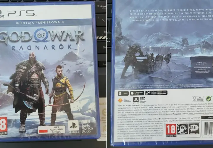 Okładka gry God of War Ragnarök na PS5 z polskim dubbingiem. Kratos i Atreus gotowi na przygodę.