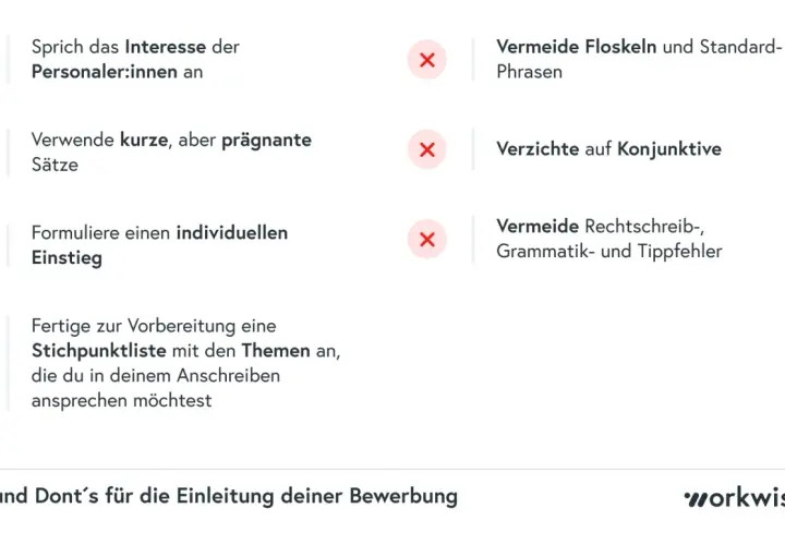 Tipps für die Einleitung deiner Bewerbung: Interesse wecken, prägnant formulieren, individuell gestalten. Vermeide Floskeln, Konjunktive und Fehler.