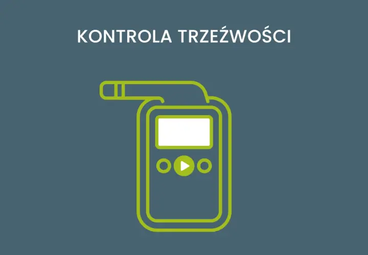 Grafika przedstawia alkomat, symbolizujący rutynową kontrolę trzeźwości.