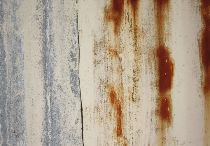 Textura de metal oxidado con vetas marrones y grises. Un ejemplo de cómo quitar el óxido del suelo.