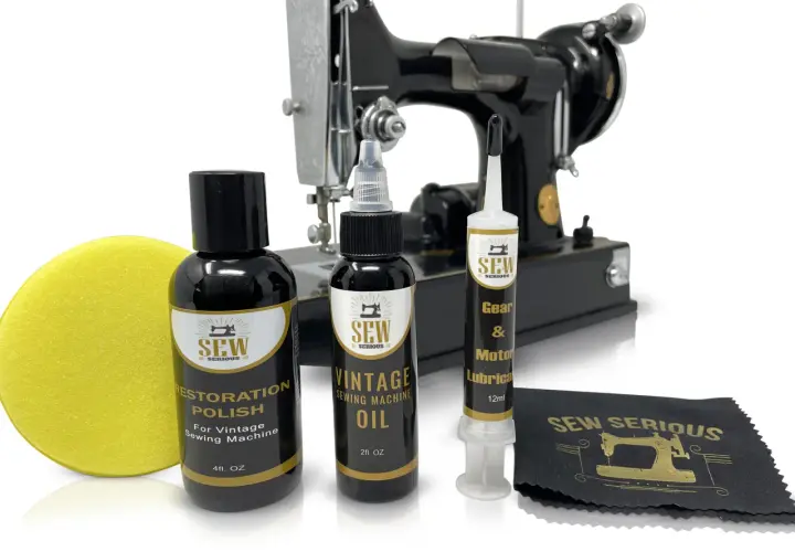 Kit per la cura di macchine da cucire antiche: lucido, olio e lubrificante. Valutazione e restauro per la tua macchina da cucire vintage.