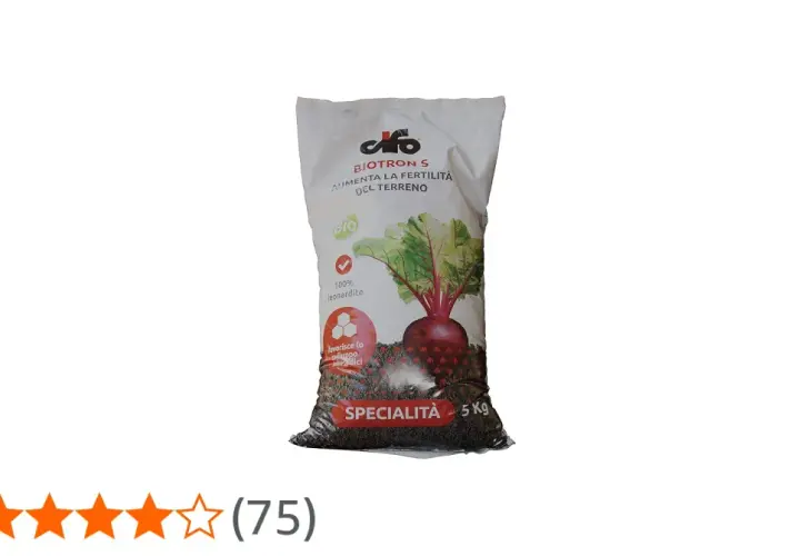 Sacco di fertilizzante BIOTRON S, 100% leonardite, per aumentare la fertilità del terreno e favorire lo sviluppo delle radici. Scheda tecnica del prodotto.