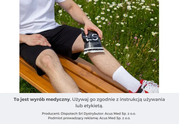 Chłodzący kompres na torbiel Bakera, stosowany po wysiłku. Pomaga złagodzić ból i obrzęk.