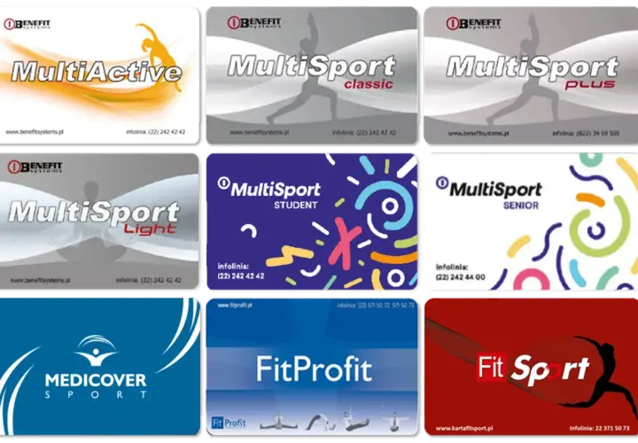 Kolekcja kart MultiSport, Medicover Sport, FitProfit i Fit Sport.