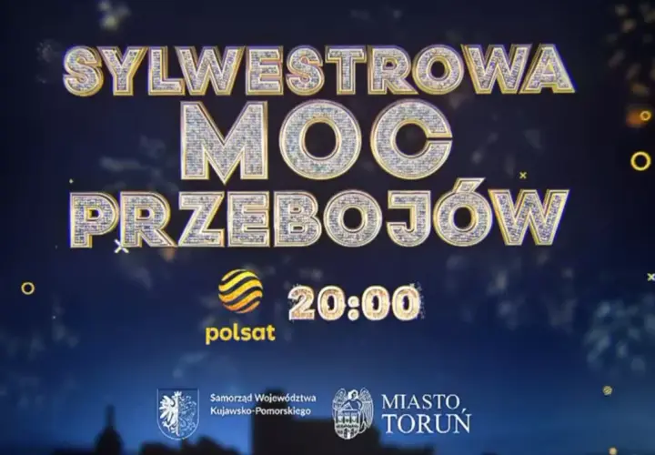 Sylwestrowa moc przebojów na Polsacie o 20:00. Złote litery i fajerwerki zapowiadają niezapomnianą noc.