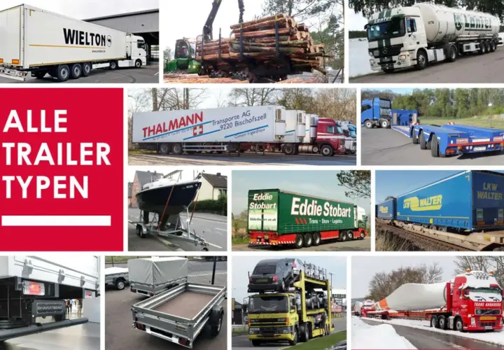 Vielfältige Auflieger: Kühltransporter, Holztransporter, Tankwagen, Autotransporter und mehr. Was ist ein Auflieger? Ein Anhänger ohne Vorderachse, der von einem LKW gezogen wird.