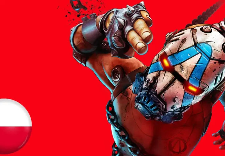 Postać z gry Borderlands 2 z polską flagą.