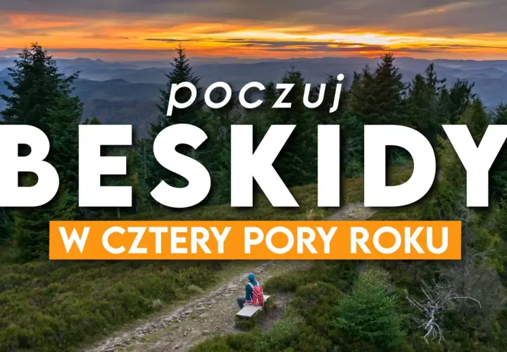 Zachód słońca nad Beskidem Żywieckim. Widok na góry i lasy, idealne na trasy rowerowe.