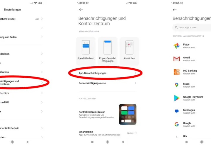 Einstellungen: Benachrichtigungen und Kontrollzentrum. Hier kann man App-Benachrichtigungen deaktivieren.