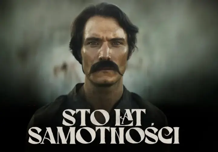 Mężczyzna z wąsami, zamyślony, w mrocznym klimacie. Zapowiedź serialu "Sto lat samotności".