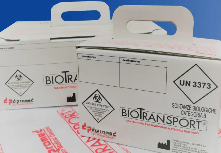 Contenitori per trasporto materiali biologici, con etichette di rischio. Il biotransit dopo quanto fa effetto? Dipende dal tipo di materiale e dalle normative.