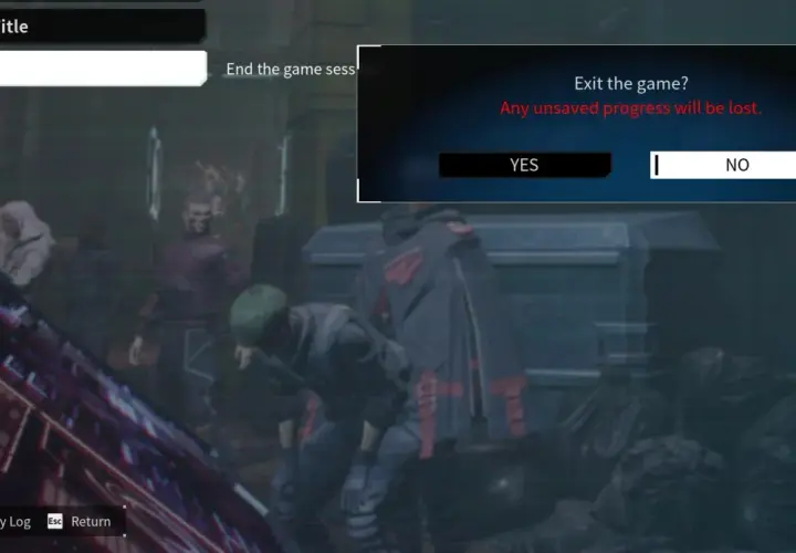 Menu gry z opcją "Exit Game" i pytaniem "Exit the game?". Wybierz "YES" lub "NO", aby zakończyć grę. Jak wyjść z trybu pełnoekranowego Steam.
