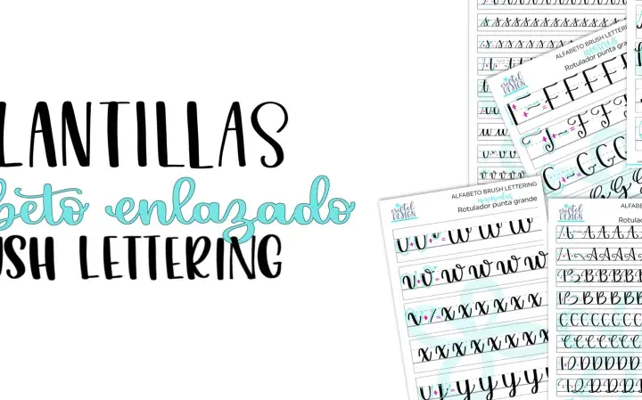 Plantillas de abecedario de lettering con letras mayúsculas y minúsculas enlazadas, ideales para practicar brush lettering.