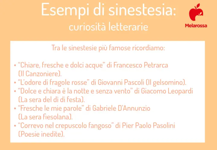 Esempi di sinestesia: curiosità letterarie. Elenca citazioni famose che illustrano cos'è la sinestesia, come "dolci acque" e "odore di fragole rosse".