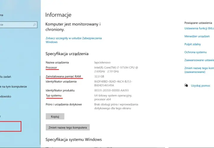 Informacje o systemie: jak sprawdzić ile bit ma system. Widok specyfikacji urządzenia, w tym typ systemu: 64-bitowy.