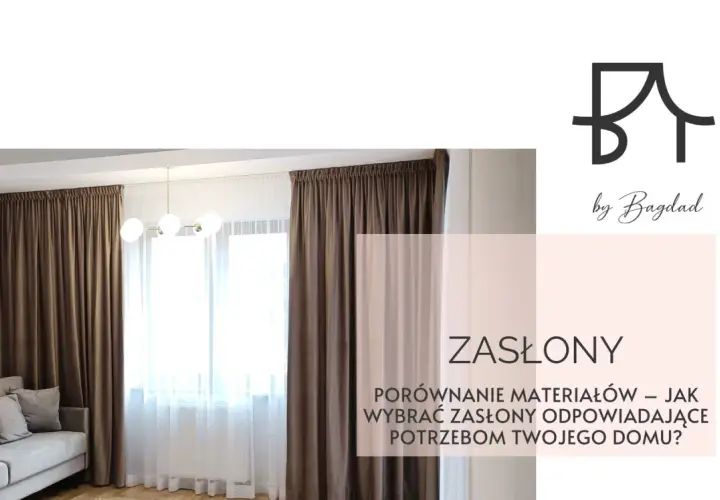 Elegancka brązowa kurtyna i białe firanki tworzą przytulną atmosferę. Poradnik "Jak wybrać zasłony" od Bagdad.