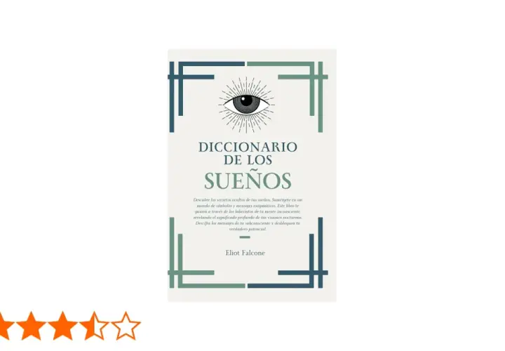 Portada de "Diccionario de los Sueños" con un ojo estilizado y texto que invita a descifrar mensajes del subconsciente.