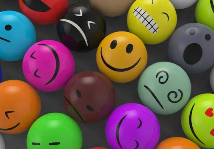Un arcobaleno di sfere colorate esprime tutte le emozioni e i sentimenti: gioia, tristezza, sorpresa e amore.