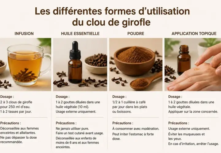 Infusion, huile, poudre, application topique : découvrez les bienfaits du clou de girofle et comment l'utiliser.