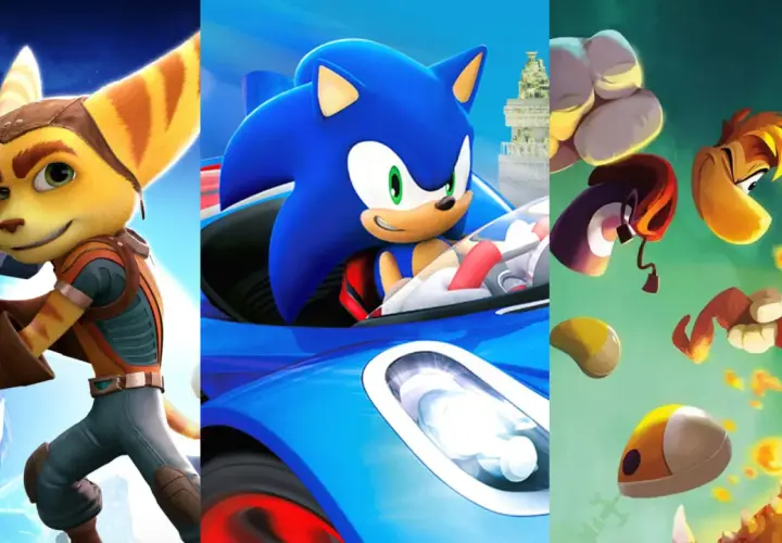 Ratchet, Sonic i Rayman - bohaterowie najlepszych gier na PS3, gotowi do akcji i wyścigów.