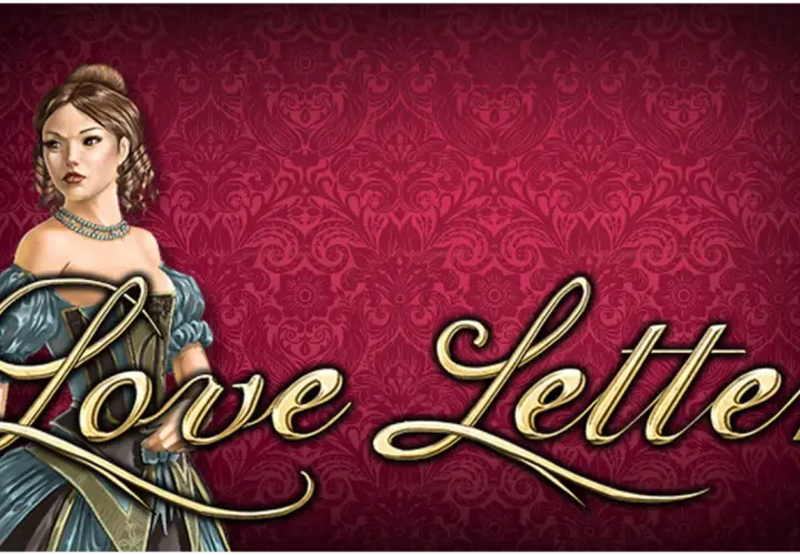 Elegancka kobieta w historycznym stroju, obok złoty napis "Love Letter".