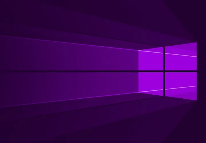 Fond d'écran gaming violet abstrait, évoquant le logo Windows avec des jeux de lumière.
